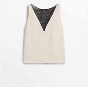 Massimo Dutti Cream Top with Black Mesh Accent